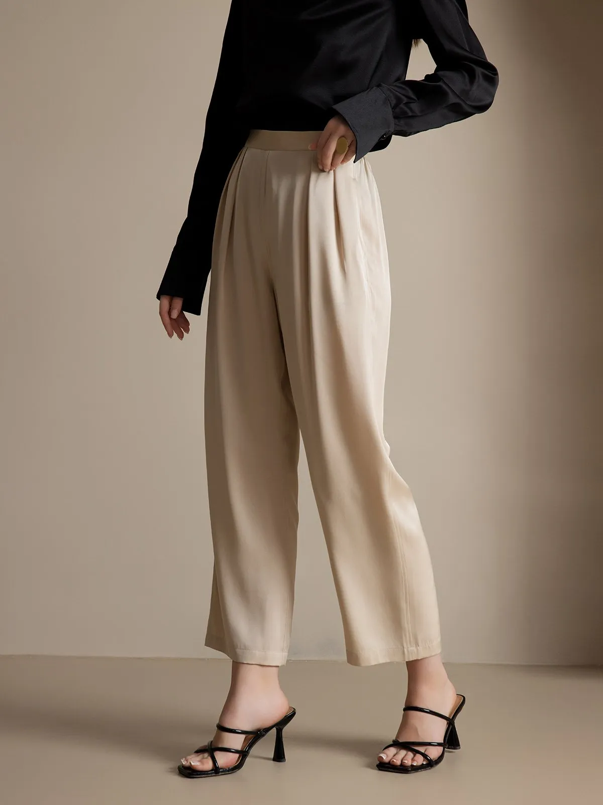 22Momme Timeless Pleated Wide-Leg Silk Long Pants