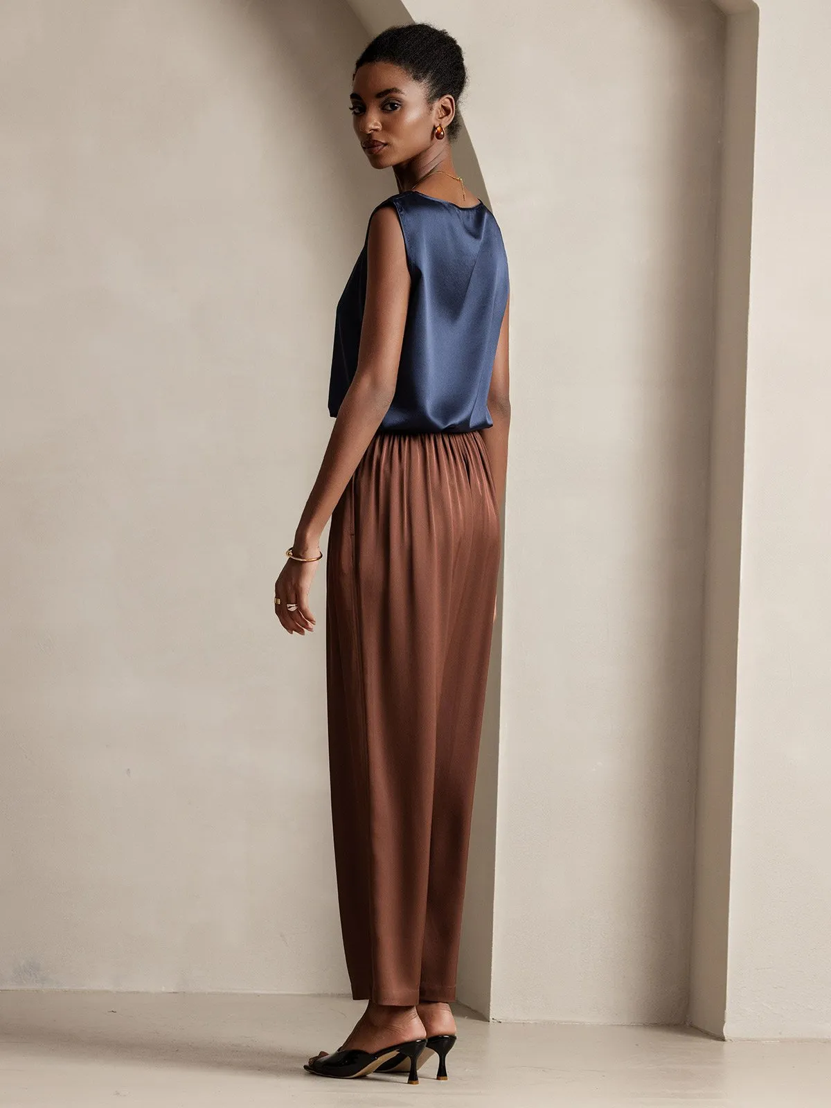 22Momme Timeless Pleated Wide-Leg Silk Long Pants