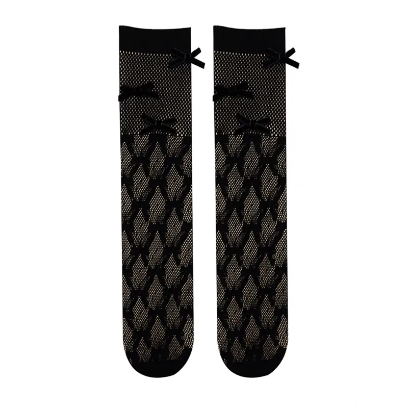 3D Bow Lace Mesh Knee-Length Socks