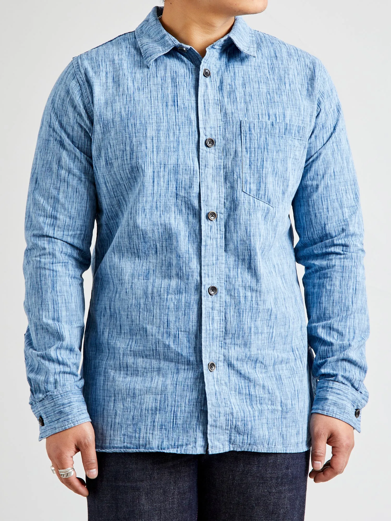 6oz Kasuri Chambray Button-Up Shirt in Indigo