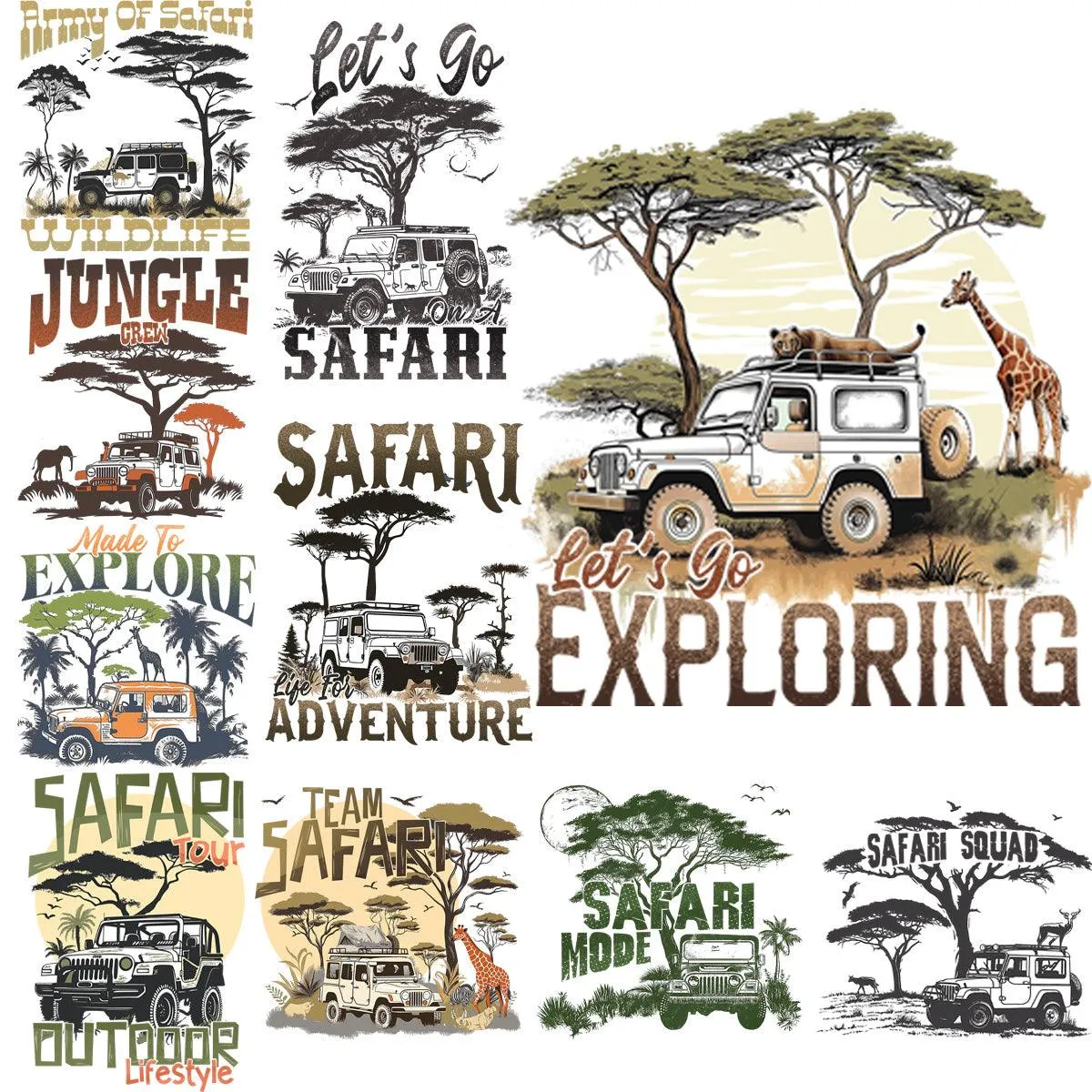 9 Safari Adventure Lovers Designs Bundle PNG