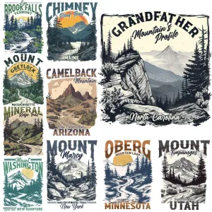 9 USA Mountain Hiking Adventure Lovers Designs Bundle PNG