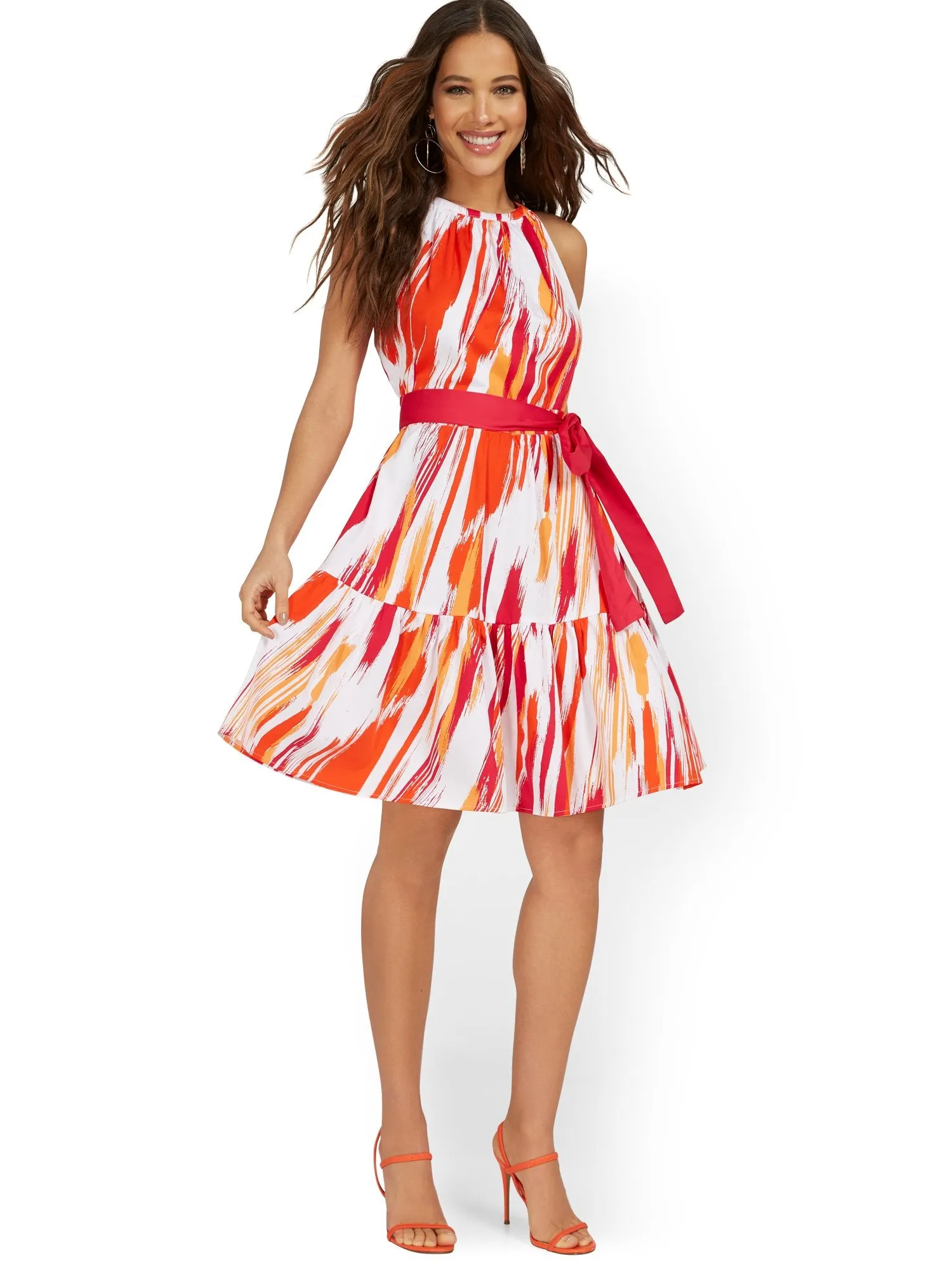 Abstract Halter Tie-Front Dress