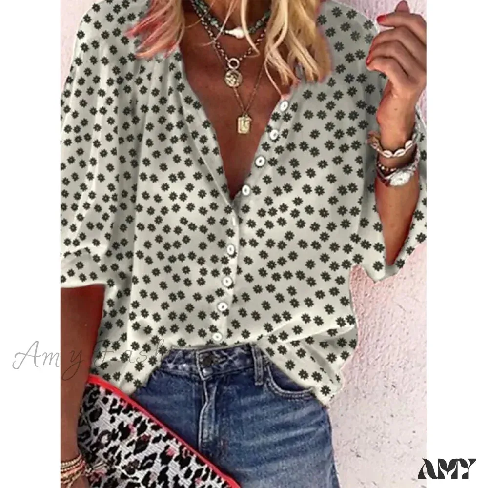 Amy Fashion - Elegant Loose Abstraction Print Shirt