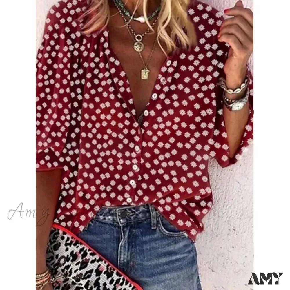 Amy Fashion - Elegant Loose Abstraction Print Shirt