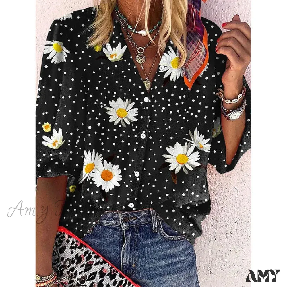 Amy Fashion - Elegant Loose Abstraction Print Shirt