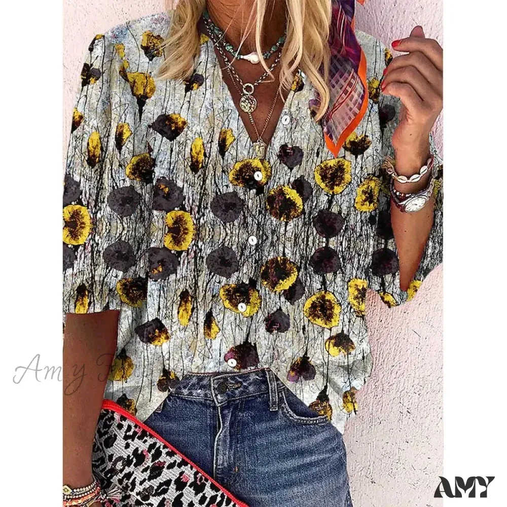 Amy Fashion - Elegant Loose Abstraction Print Shirt