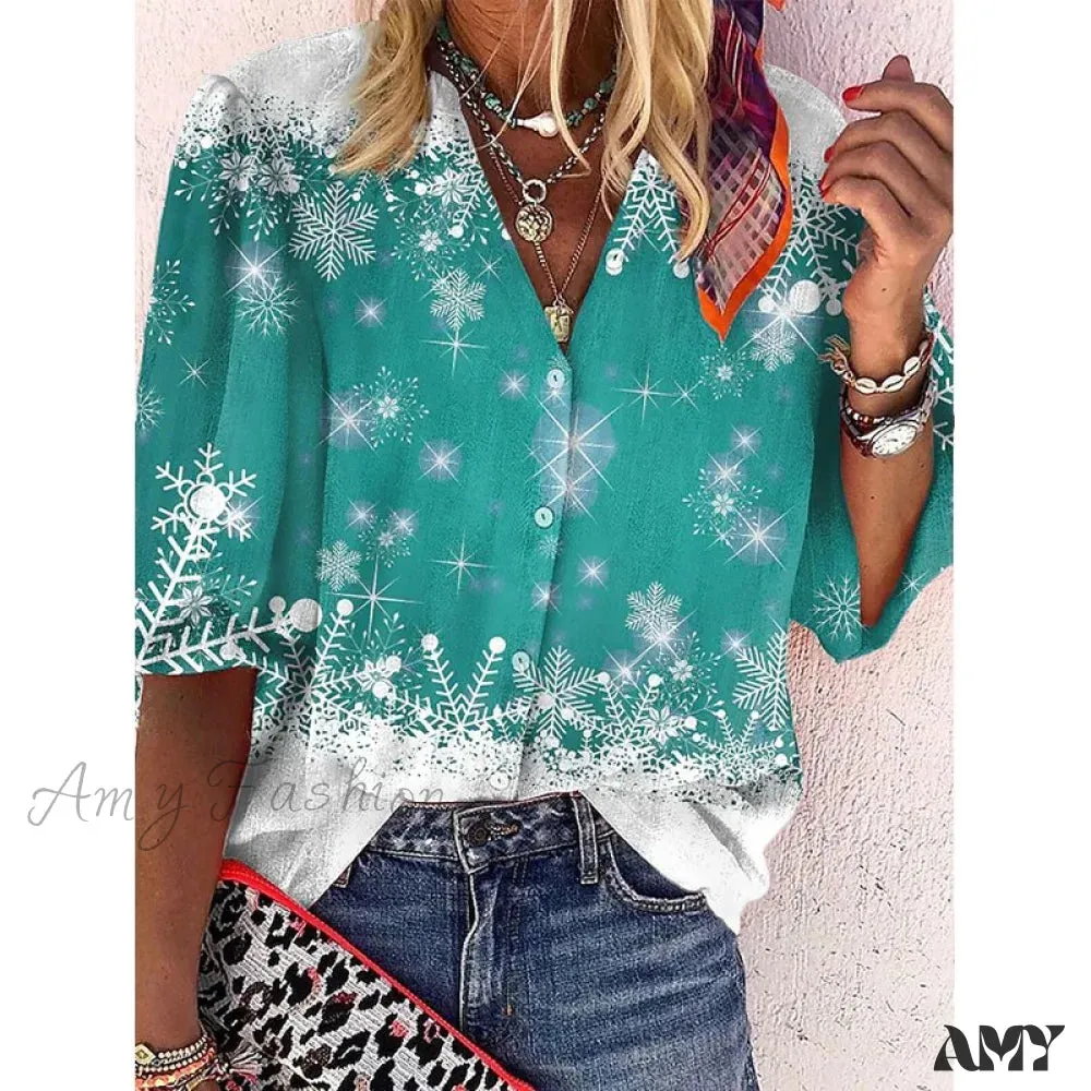 Amy Fashion - Elegant Loose Abstraction Print Shirt