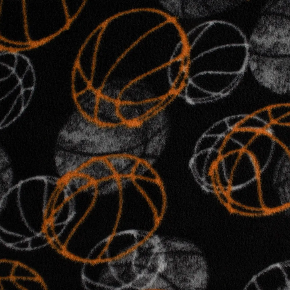 Anti Pill Fleece Print - FRESH -  Basketballs - Black / Grey