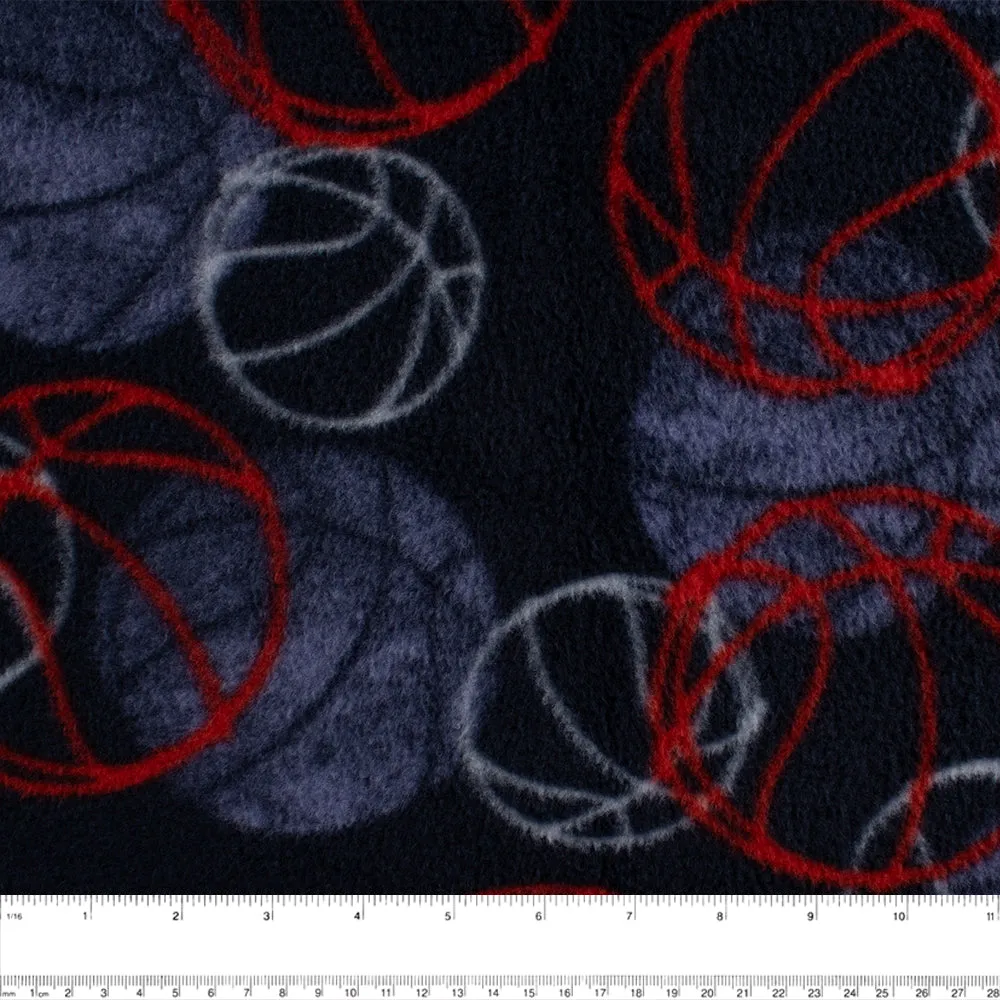 Anti Pill Fleece Print - FRESH -  Basketballs - Navy / Denim