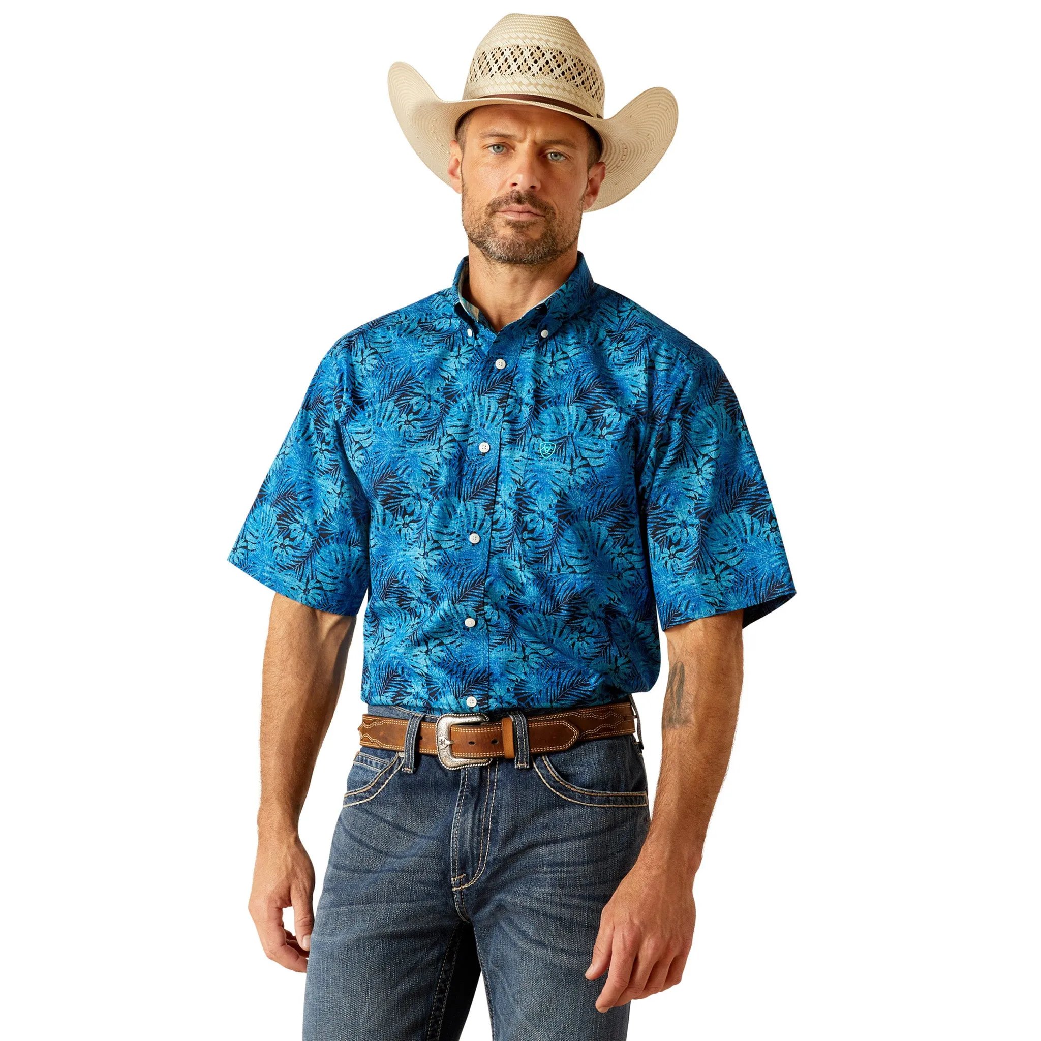 Ariat Men's Blue Kylo Hawaiian Print Short Sleeve