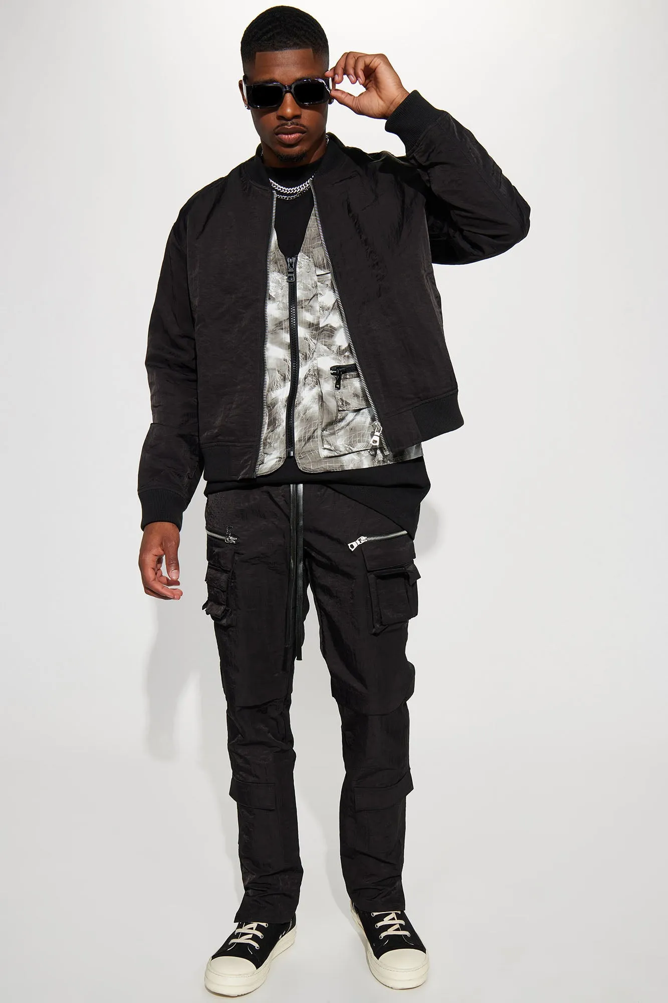 As It Was Nylon Military Bomber Jacket - Black