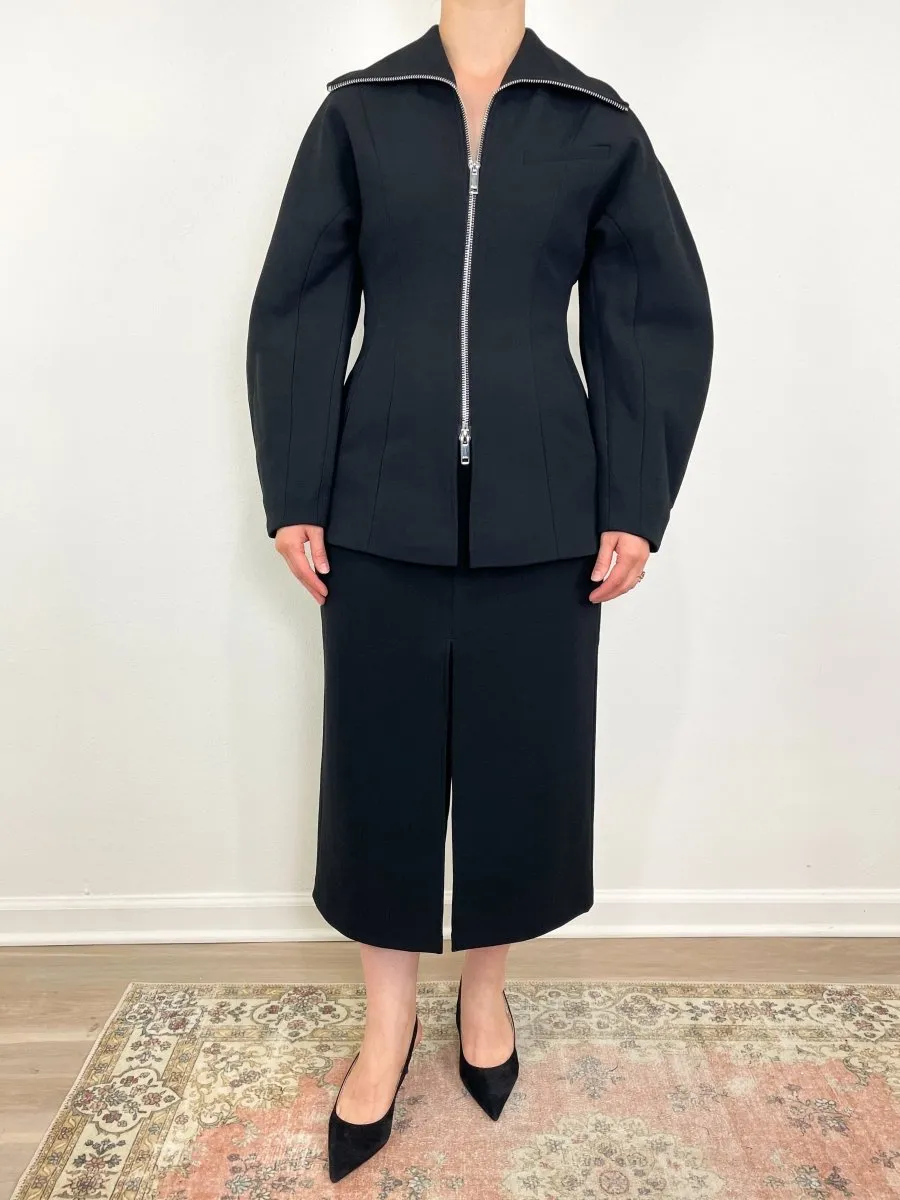 Bonded Crepe Curve Sleeve Jacket in Black