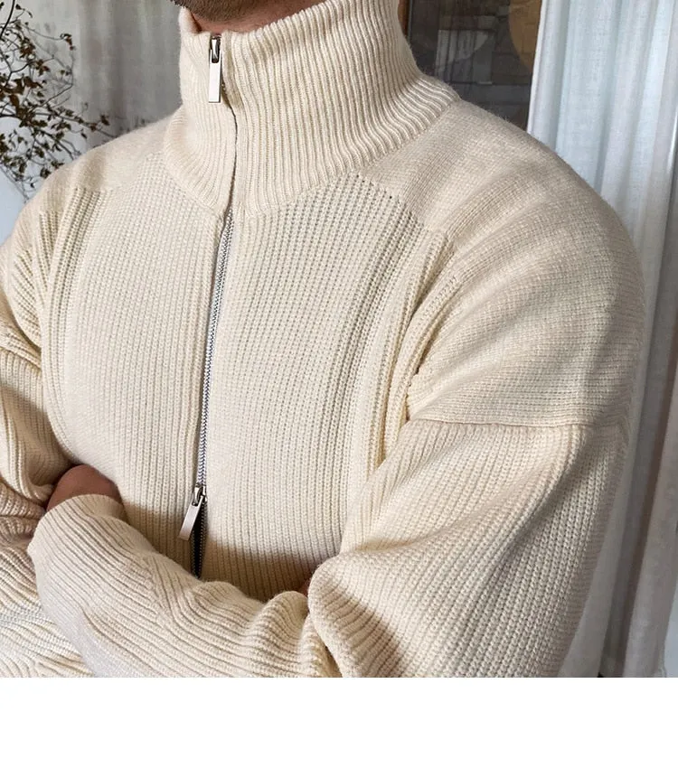 Bonsir Sweater Cardigan Men Autumn Knitting Pocket Sweaters Winter Warm Coat Men Solid Color Zipper Top Cardigan Turtleneck Sweater