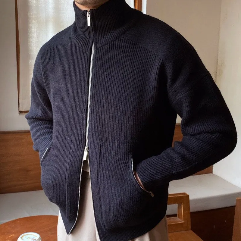 Bonsir Sweater Cardigan Men Autumn Knitting Pocket Sweaters Winter Warm Coat Men Solid Color Zipper Top Cardigan Turtleneck Sweater