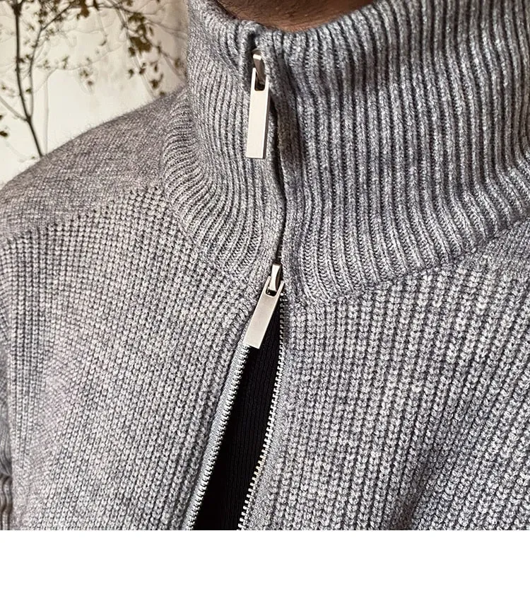 Bonsir Sweater Cardigan Men Autumn Knitting Pocket Sweaters Winter Warm Coat Men Solid Color Zipper Top Cardigan Turtleneck Sweater