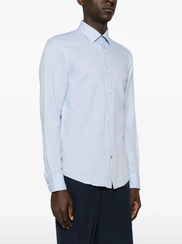 BOSS spread-collar linen-blend shirt