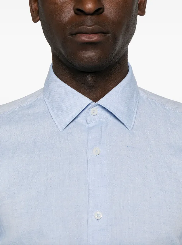 BOSS spread-collar linen-blend shirt