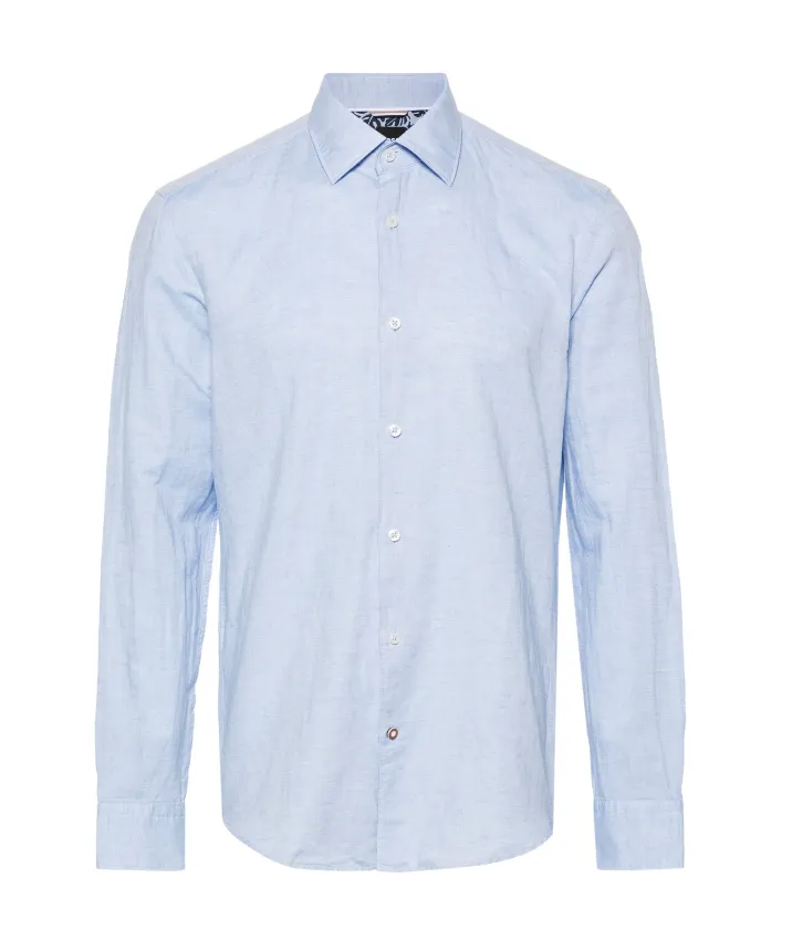 BOSS spread-collar linen-blend shirt