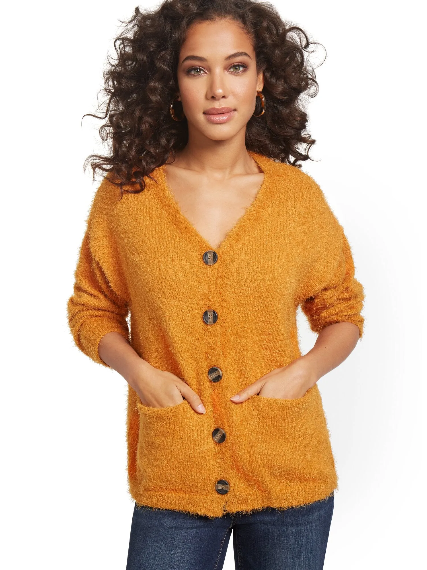 Button-Front Fuzzy Cardigan