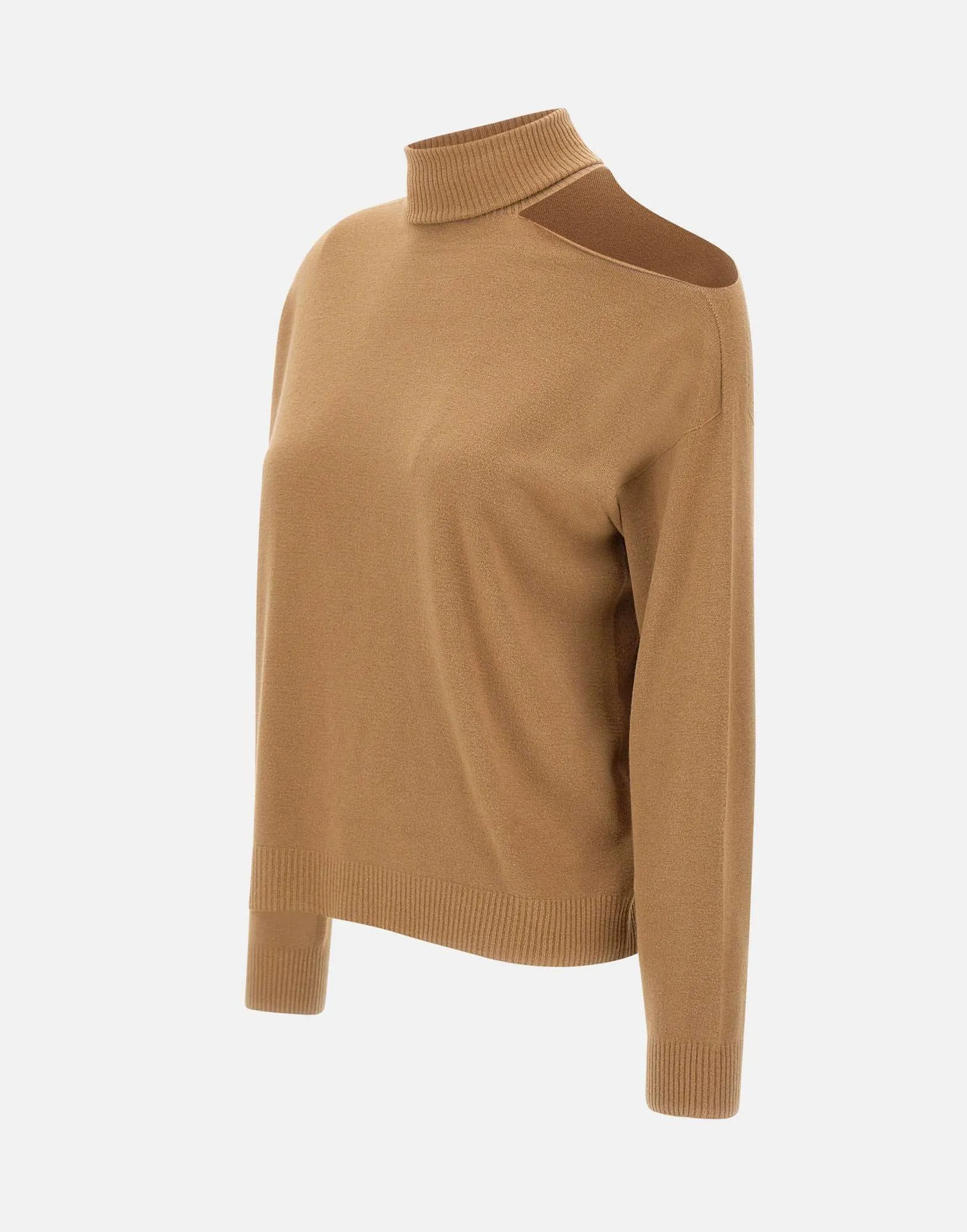 Camel Viscose-Angora Cut-Out Sweater