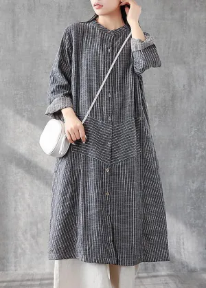 Chic gray striped linen Tunics stand A line skirts Art  Dresses