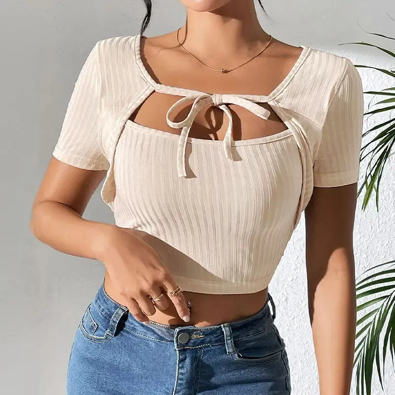 Chic Ribbed Cutout Crop Top