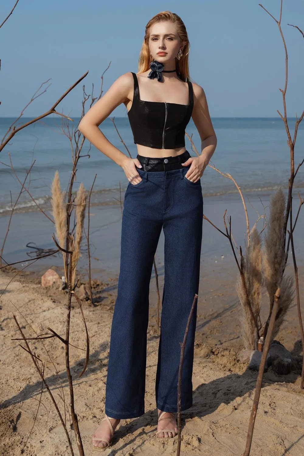 Cyon Straight Wide Leg Denim Floor Length Pants