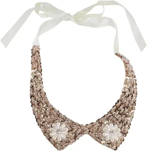 Detachable Blouse False Collar Sequins Faux Pearls Flowers Fake Collar Choker Peter Pan Necklace