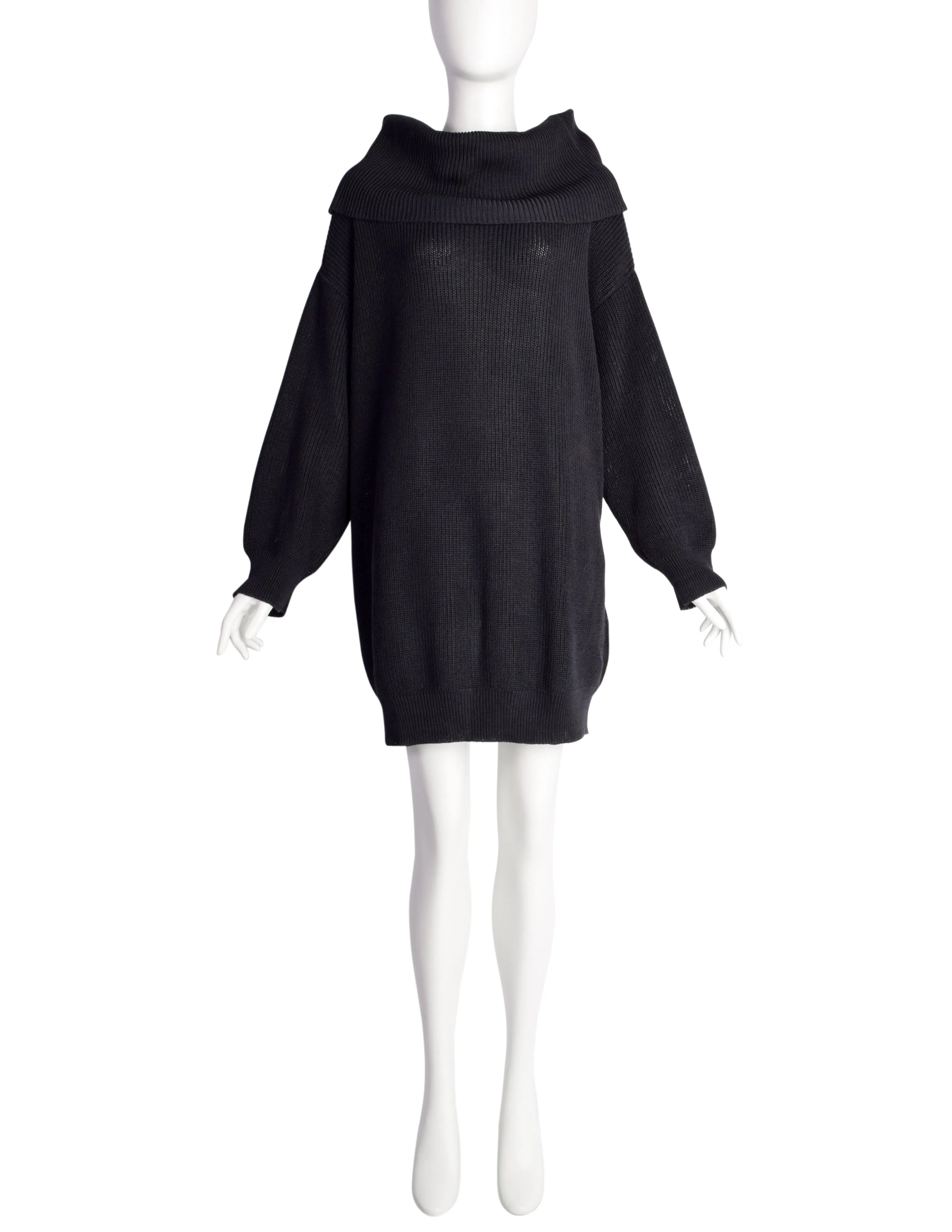 Donna Karan Vintage 1980s Oversized Black Knit Cotton Sweater