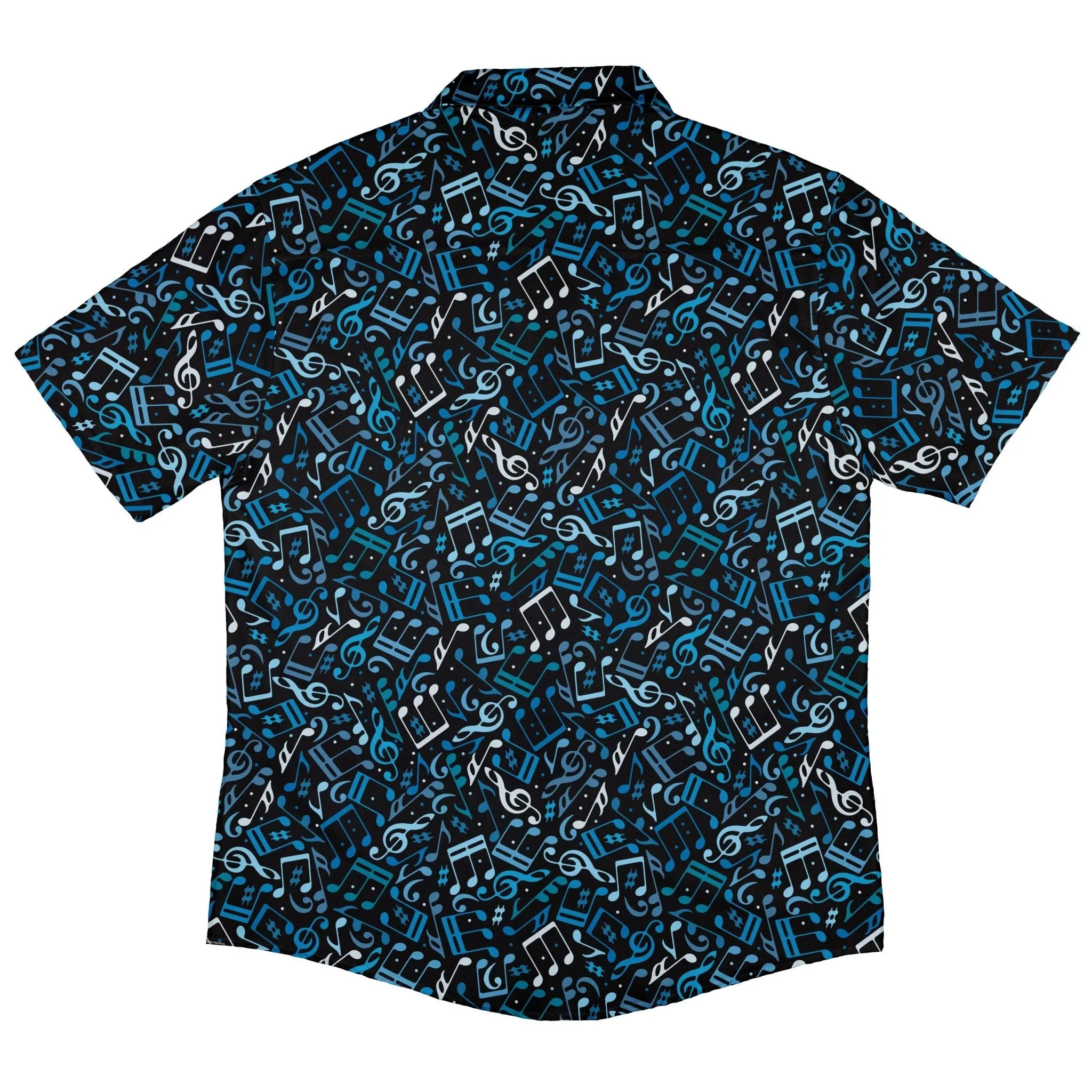 Dotted Blue Musical Notes Black Button Up Shirt