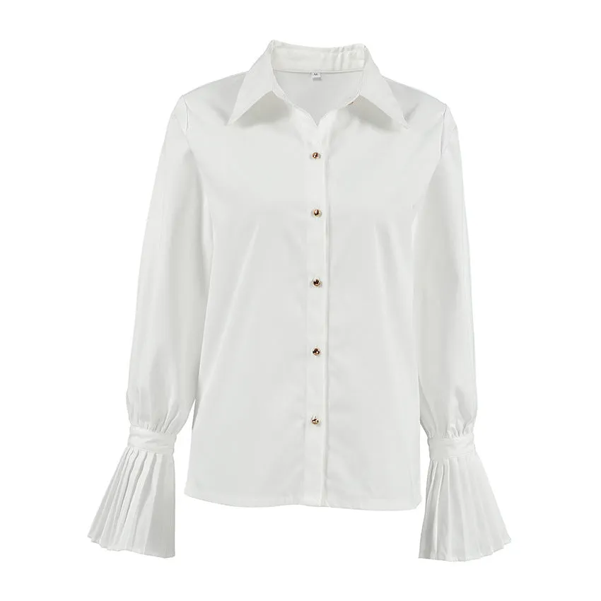 Elegant French-Style Ruffled Women's Workwear Blouse