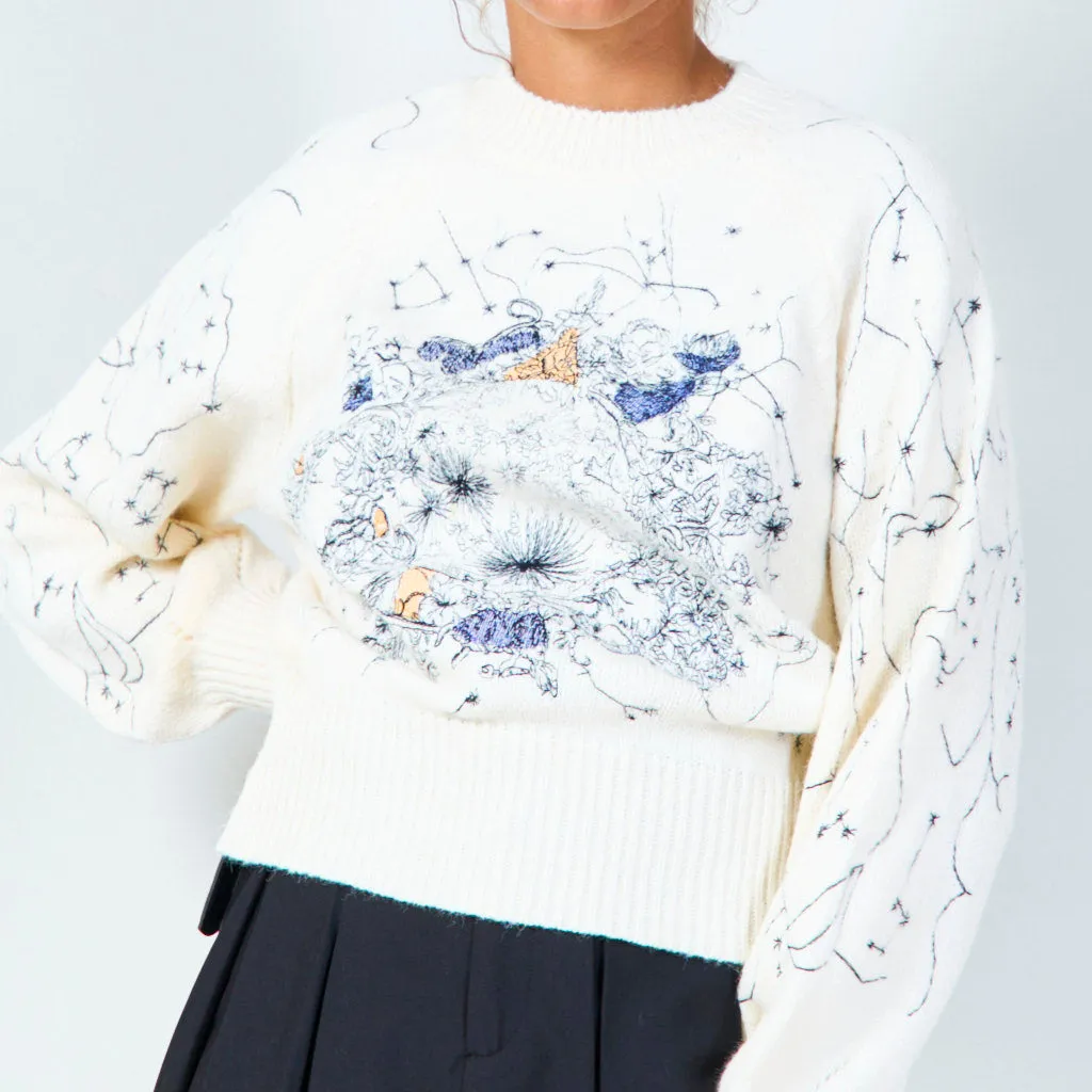 Embroidered graphic knit sweater wholesale