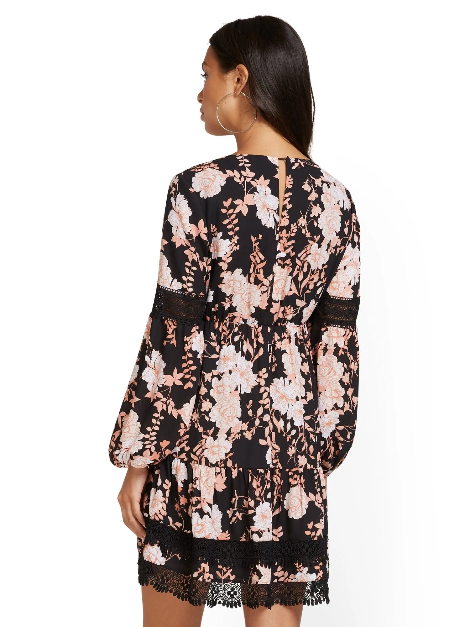 Floral-Print Lace-Inset Dress