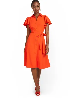 Flounce-Sleeve Shirtdress