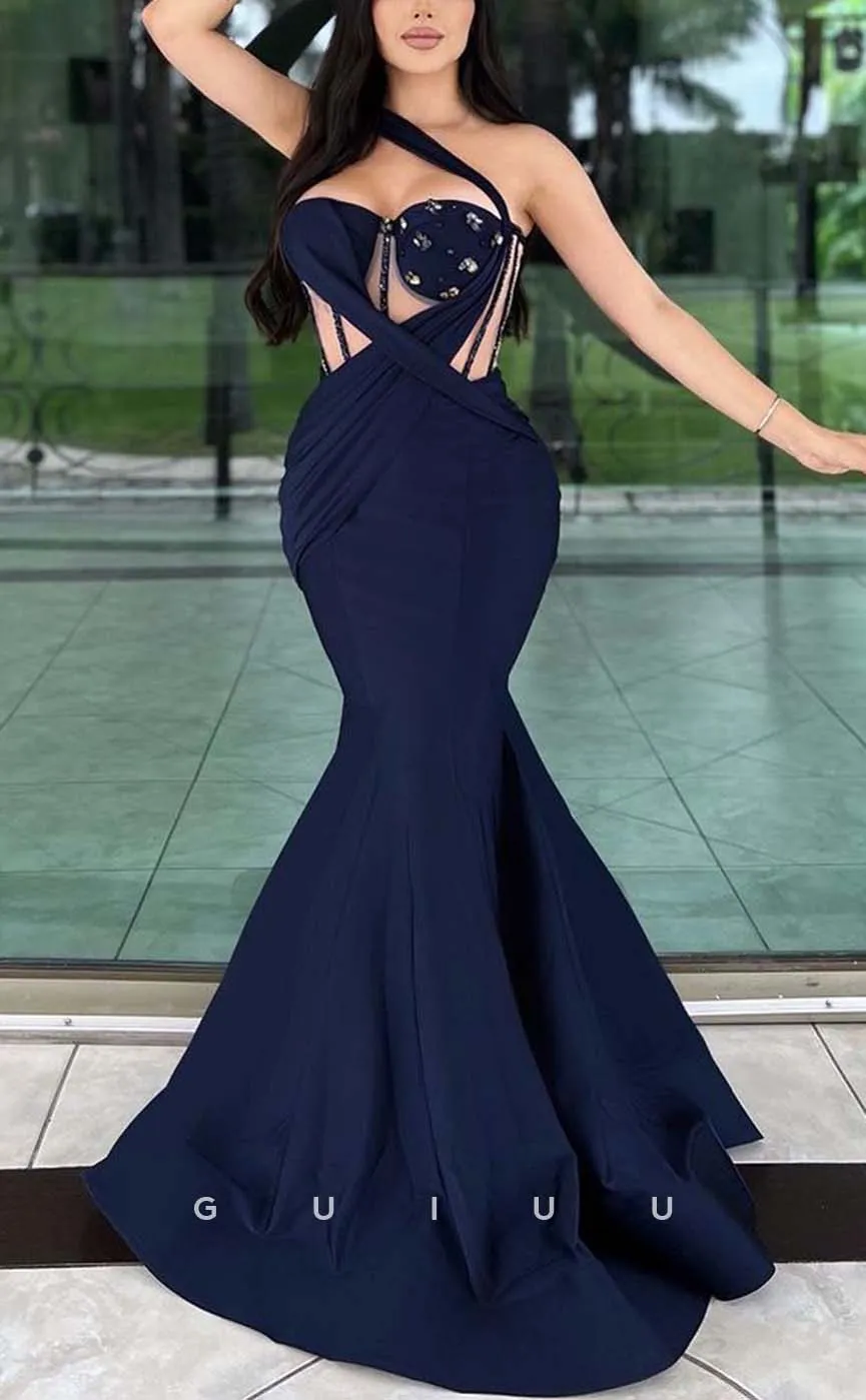 G3298 - Sexy & Sheath One Shoulder Illusion Long Party Prom Evening Dresses