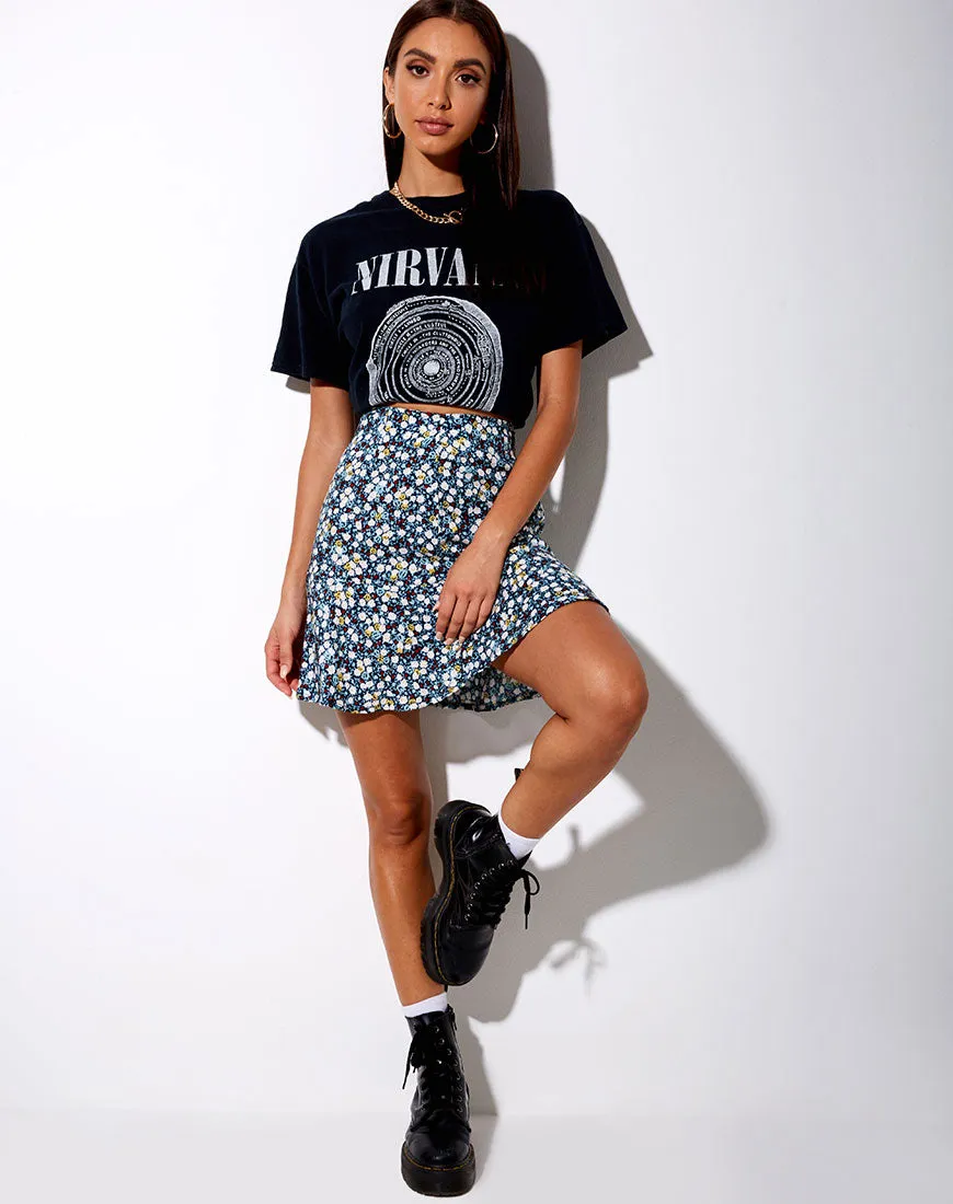 Gaelle Skater Skirt in Floral Field Navy