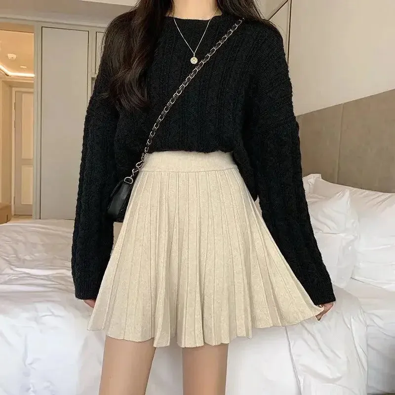 High Waist Knitted Mini Skirt