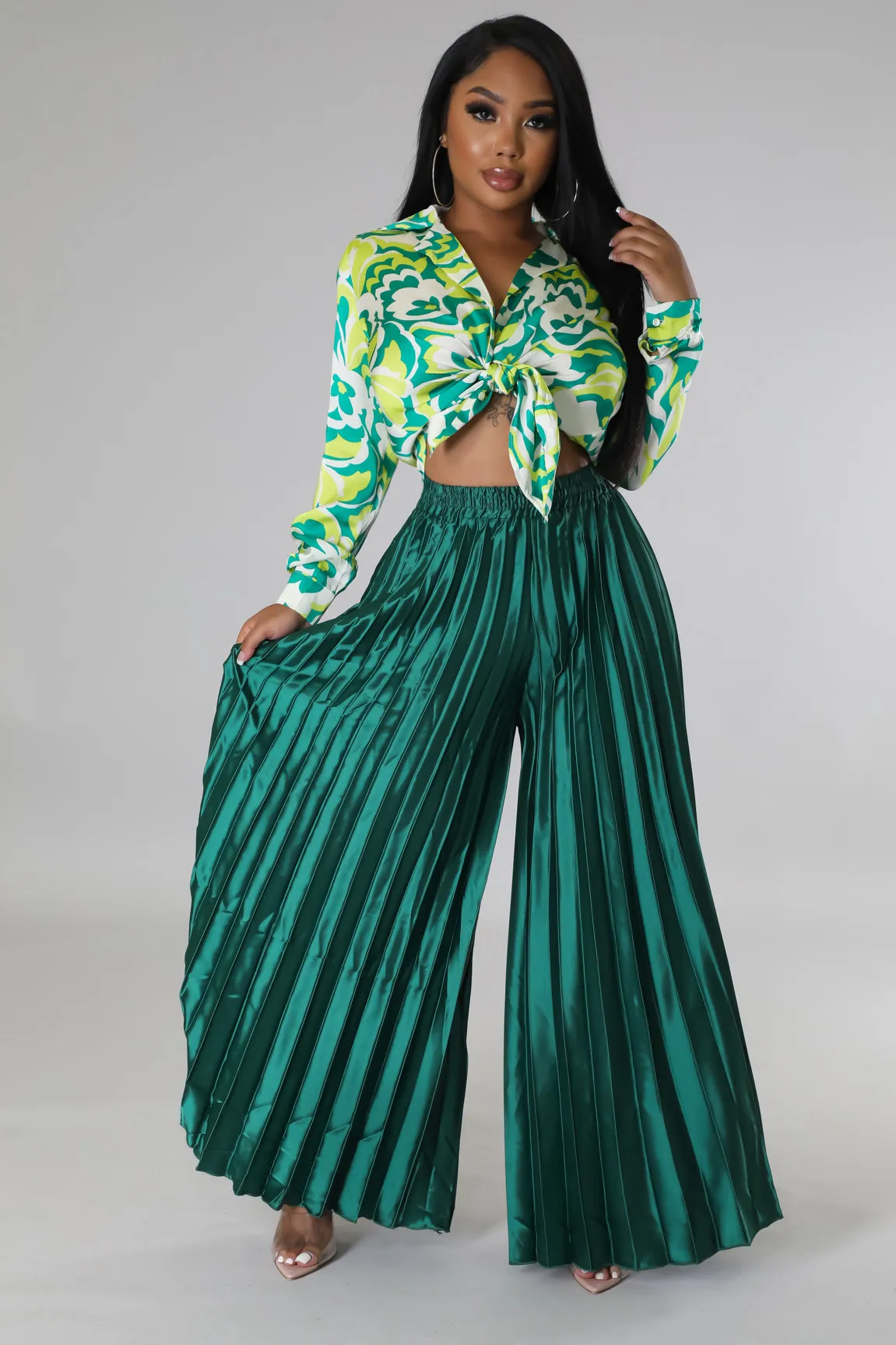 Hunter Green Plissé Pants