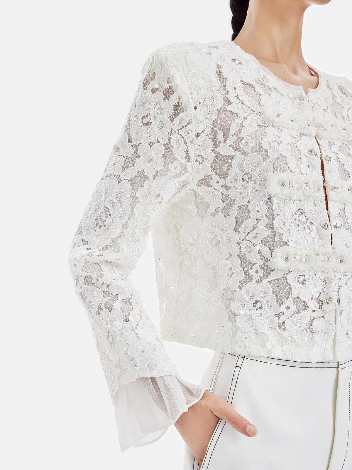 Intricate Lace Jacquard Designed Cardigan