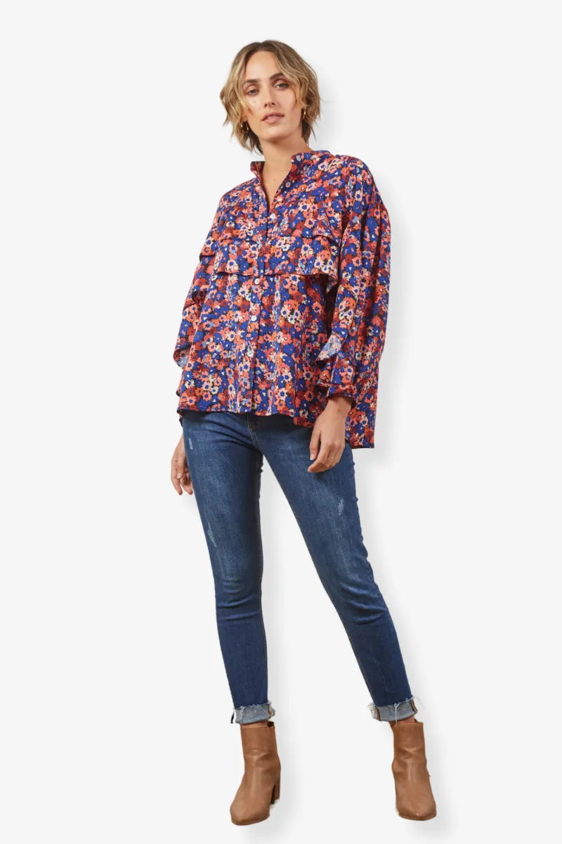 Isle Of Mine - Romance Ruffle Blouse - Azure Bloom