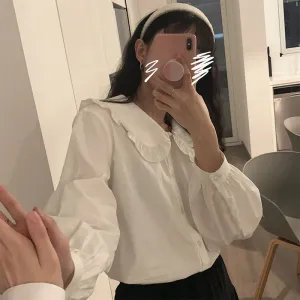 Joskaa HOUZHOU White Shirt Women Vintage Elegant Blouse Female Long Sleeve Sweet Preppy Style Kawaii Chic Basic Shirts Lolita Aesthetic