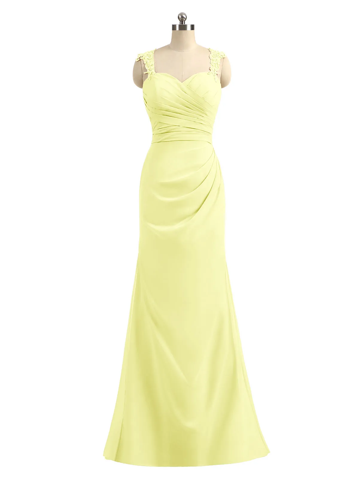 Lace Appliqued Strap Sheath Open Back Dress Daffodil Plus Size