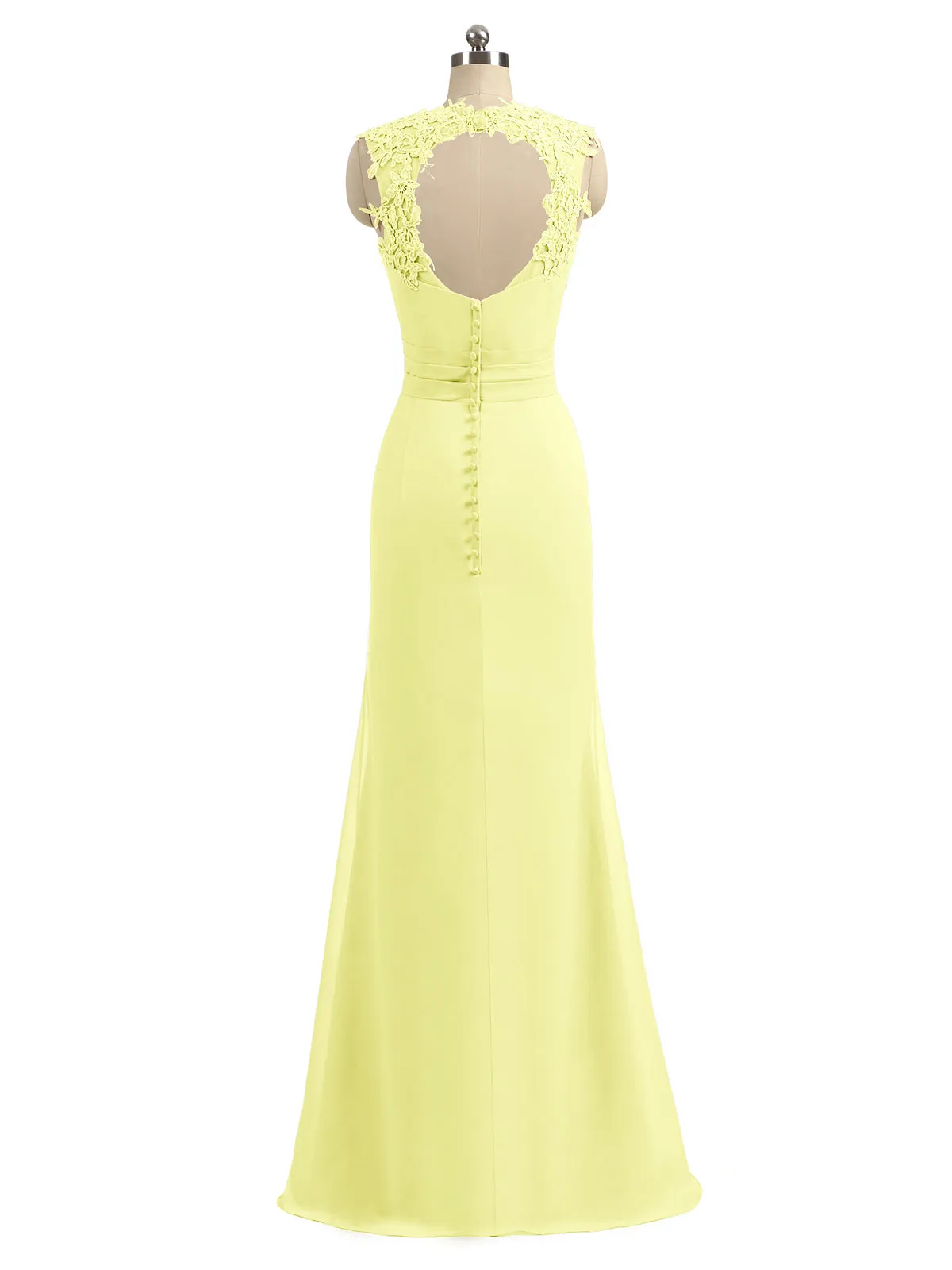 Lace Appliqued Strap Sheath Open Back Dress Daffodil Plus Size