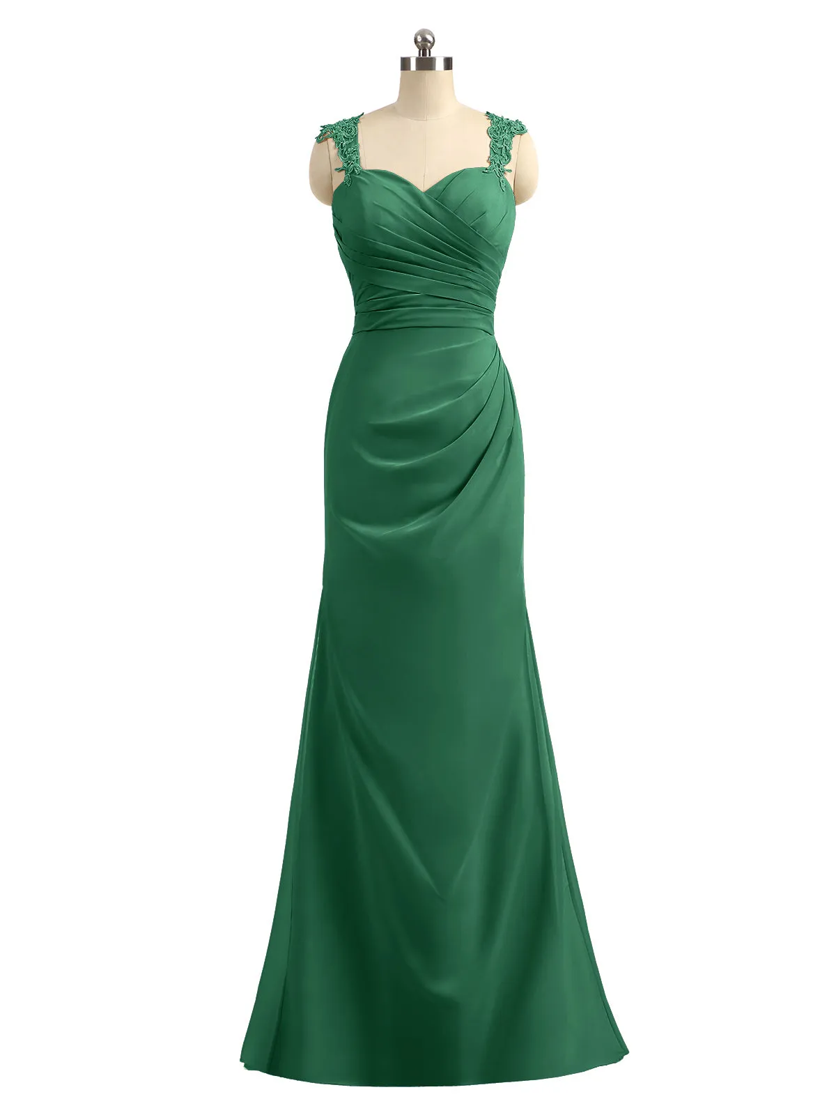 Lace Appliqued Strap Sheath Open Back Dress Dark Green