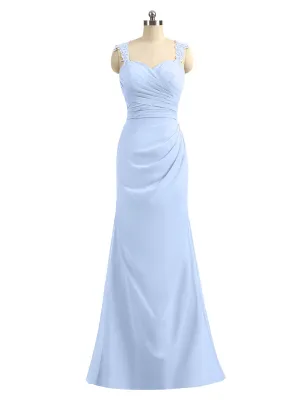 Lace Appliqued Strap Sheath Open Back Dress Sky Blue