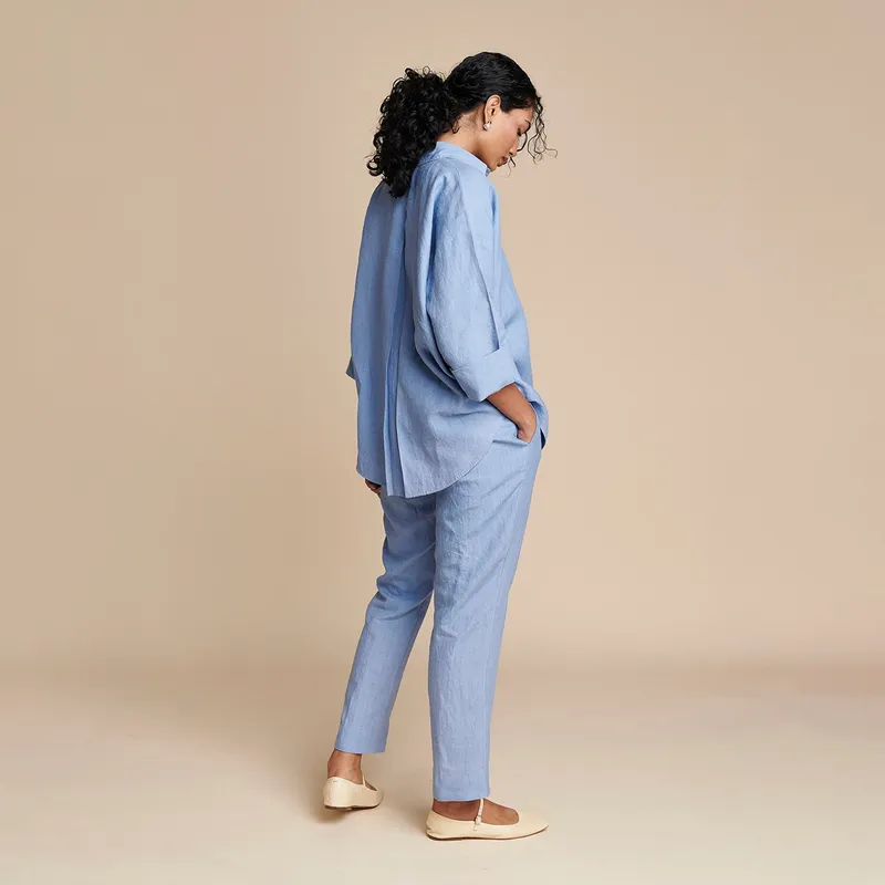 Linen Pleated Pants for Women | Blue