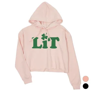 Lit Shamrock Womens St Patricks Day Crop Hoodie Funny Irish Gift