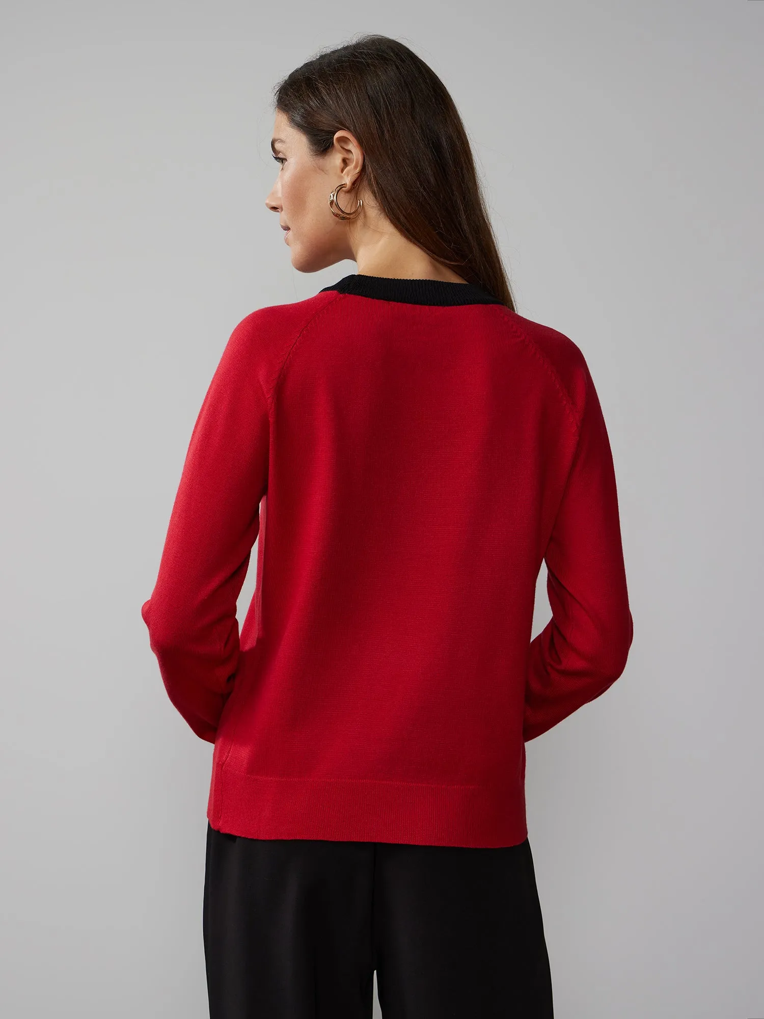 Long Sleeve Bow Contrast Sweater