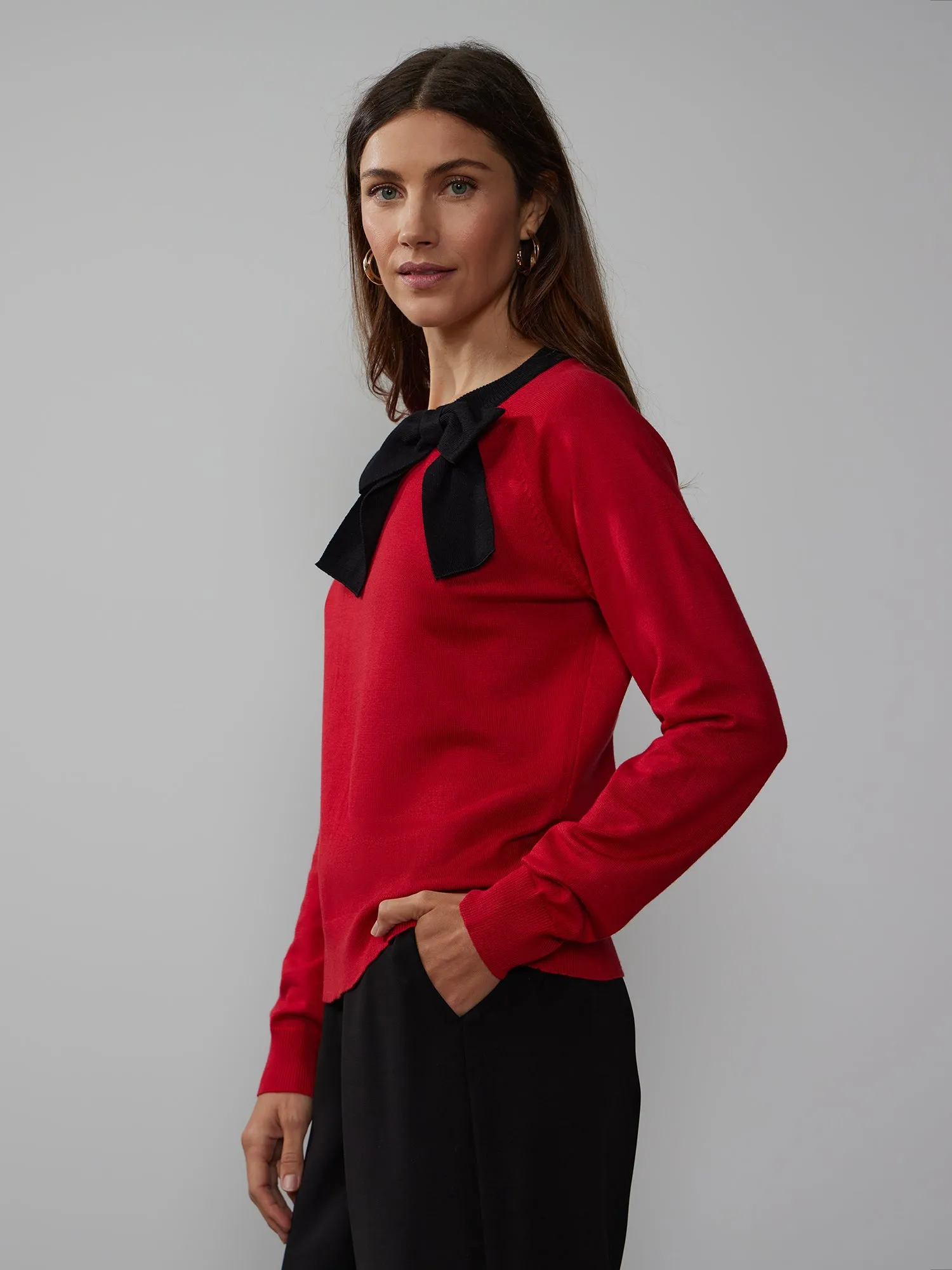 Long Sleeve Bow Contrast Sweater